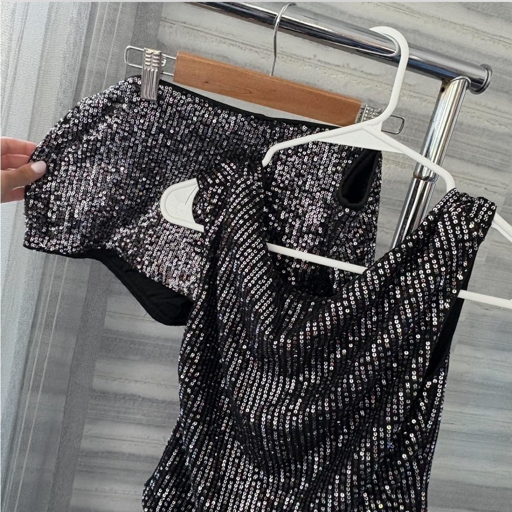 Black and silver sequin shorts and top set. (Can buy separately too)!